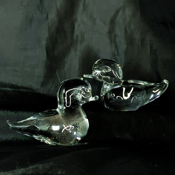 Vintage Hand Brown Crystal Clear Glass Duck Paperweight Figurines Decor - Picture 2 of 7